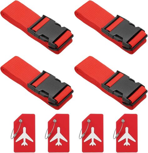 PATIKIL Luggage Strap with Luggage Tag and Loop 78"x2", 4 Set Adjustable Suitcase Belt for Travel Packing Bag Closure Identify, Black in Saudi Arabia