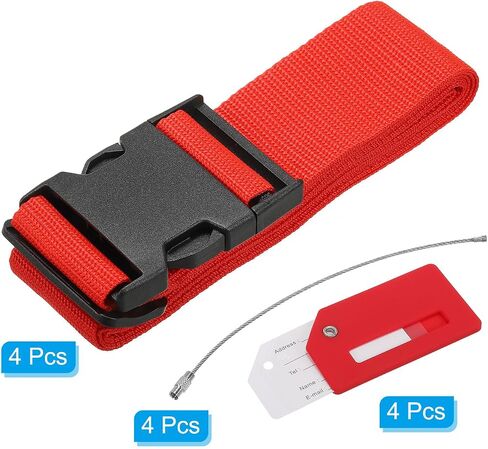 PATIKIL Luggage Strap with Luggage Tag and Loop 78"x2", 4 Set Adjustable Suitcase Belt for Travel Packing Bag Closure Identify, Black in Saudi Arabia