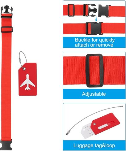 PATIKIL Luggage Strap with Luggage Tag and Loop 78"x2", 4 Set Adjustable Suitcase Belt for Travel Packing Bag Closure Identify, Black in Saudi Arabia