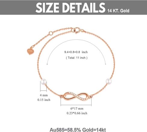 SISGEM 14k Gold Natural Diamond Infinity Anklets for Women, Real Gold Pearl Jewelry Ankle Bracelet Gifts for Her, 9.4-11 Inch in Saudi Arabia