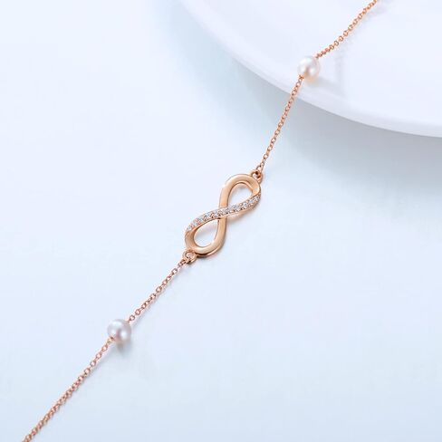 SISGEM 14k Gold Natural Diamond Infinity Anklets for Women, Real Gold Pearl Jewelry Ankle Bracelet Gifts for Her, 9.4-11 Inch in Saudi Arabia