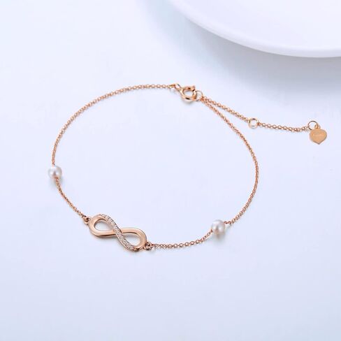 SISGEM 14k Gold Natural Diamond Infinity Anklets for Women, Real Gold Pearl Jewelry Ankle Bracelet Gifts for Her, 9.4-11 Inch in Saudi Arabia