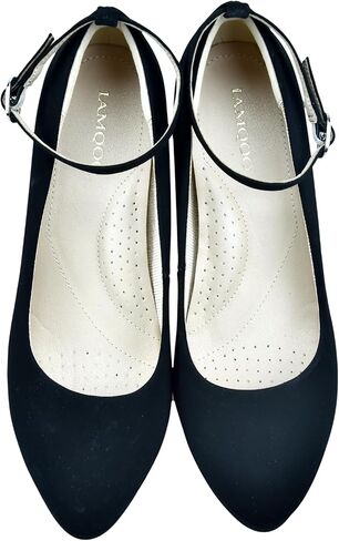 Fashions Black Heels,Vintage Women's Pumps with Adjustable Buckle,Comfortable Block Heels for Women,3.2 Inch, Womens Dress Shoes for Party, Wedding, Work in Saudi Arabia