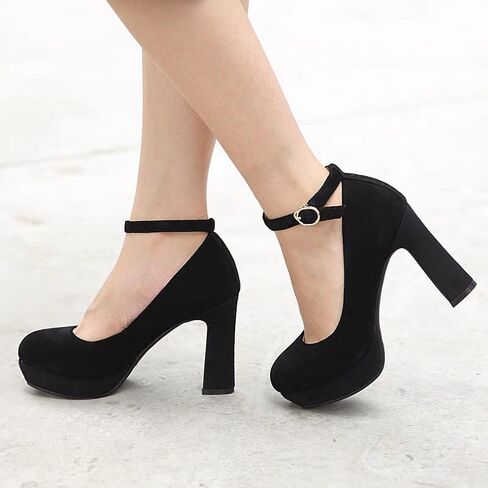 Fashions Black Heels,Vintage Women's Pumps with Adjustable Buckle,Comfortable Block Heels for Women,3.2 Inch, Womens Dress Shoes for Party, Wedding, Work in Saudi Arabia