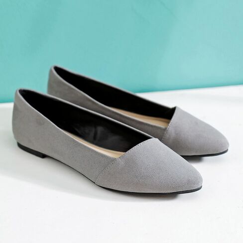 Ataiwee Women's Wide Width Ballet Flats - Stylish Pointed Toe Suede, Soft Comfortable Non-slip Sole. in Saudi Arabia