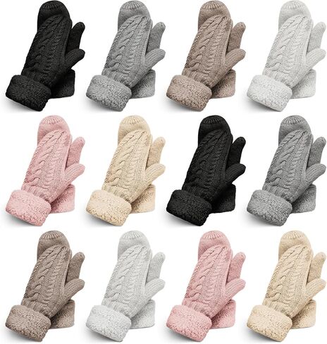 Handepo 12 Pairs Winter Mittens for Women Womens Fleece Lined Mittens Women Mitten Gloves Warm Thick Knit Mittens for Women Girls Adults Winter Cold Weather Accessories Gift (Multicolor) in Saudi Arabia