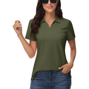 MAGCOMSEN Women's Polo Shirts V-Neck Cotton Short Sleeve Tops Collared Golf Shirt Wicking Lightweight Casual Polos