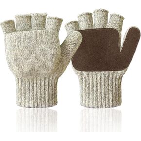 Evridwear Fingerless Winter Gloves Convertible, Knitted Wool Flip-top Mittens, Anti-Slip Suede Leather, Unisex in Kuwait