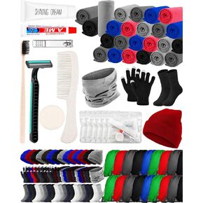 ليموساي مجموعة مستلزمات العناية بالمشردين مكونة من 140 قطعة، قفازات شتوية لتدفئة الرقبة وجوارب قطنية وبطانيات صوفية ومجموعة ادوات الزينة وشنطة تخزين للنساء والرجال بلا مأوى هدية دافئة in Kuwait