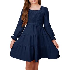 blibean Girl 2023 Cotton Long Sleeve Dresses Ruffled Boho Tiered Dress Size 6-15 Years in Saudi Arabia