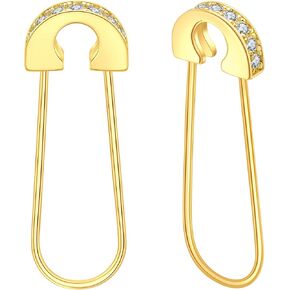 Safety Pin Earrings for Women - Ldurian 18K Gold Plated Hoop Earrings - Gold Paper Clip Earring - Drop Dangle Paperclip Earrings for Teen Girls