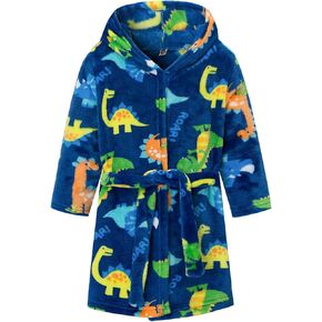 Camidy 3-8T Boys Hooded Dinosaur Bathrobe Flannel Gown Robe Bath Towel Soft Fleece Jumpsuit Homewear Loungewear in Kuwait