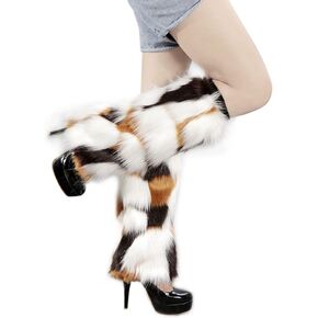 Lifenanny Women's Faux Fur Warm Fuzzy Leg Warmers, Super Soft Winter Long Boots Shoes Cuffs Covers for Party Costumes in Kuwait