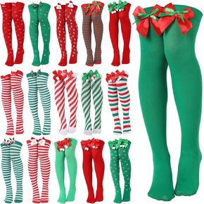 جوارب طويلة فوق الركبة بتصميم مخطط للكريسماس للنساء من واي اف اكس كيو واي اف اس اتش - 16 زوج in Kuwait