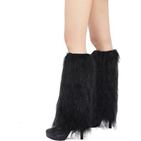 Zando Women Y2K Fur Leg Warmers Soft Furry Leg Warmers for Women Winter Fluffy Boot Cuffs Covers Halloween Santa Costume