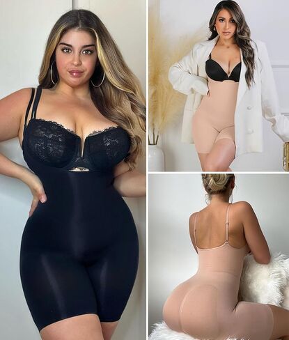 YIANNA Bodysuit for Women Tummy Control Shapewear Open Bust Mid-Thigh Seamless Sculpting Body Shaper in Kuwait