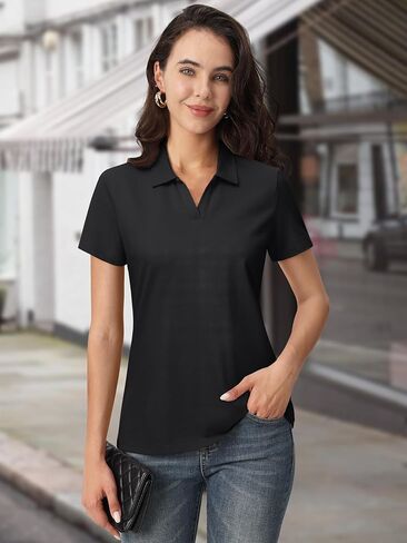 قمصان بولو نسائية من MAGCOMSEN برقبة على شكل حرف V وأكمام قصيرة من القطن مع ياقة وقميص جولف فتل خفيف الوزن كاجوال in Saudi Arabia