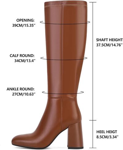 SOVANYOU Women's Faux Leather Tall Boots Fashion Square Toe Chunky Heel Knee High Boots with Side Zip in Saudi Arabia