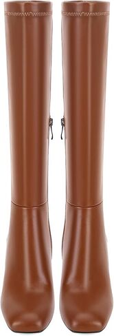 SOVANYOU Women's Faux Leather Tall Boots Fashion Square Toe Chunky Heel Knee High Boots with Side Zip in Saudi Arabia