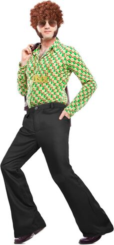 Geyoga Men's 70s Disco Costume Bell Bottom Pants Mens Bootcut Trousers with Wig Sunglasses Disco Necklace for Theme Party in Saudi Arabia