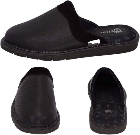 شبشب STAHL للرجال مريح من جلد الغنم الأصلي عالي الكثافة ونعل مضاد للانزلاق مع بطانة فائقة النعومة للاستخدام الداخلي/الخارجي in Kuwait