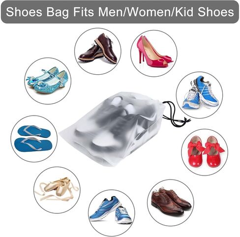 شنطة احذية السفر، 36 قطعة من حقائب تخزين السفر، 40 × 30 سم، حقيبة تخزين شفافة برباط سحب محمولة مقاومة للماء للاستخدام اليومي والسفر in Kuwait