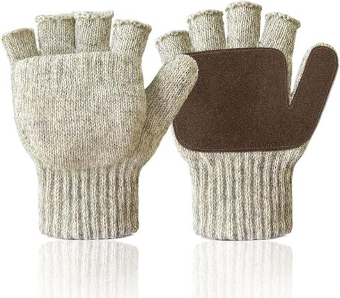 Evridwear Fingerless Winter Gloves Convertible, Knitted Wool Flip-top Mittens, Anti-Slip Suede Leather, Unisex in Saudi Arabia