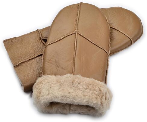 Harssidanzar Men Mittens For Winter,Sheepskin Shearling Fur Lined Warm Genuine Leather Mittens Glove KM054US in Saudi Arabia