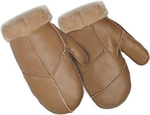 Harssidanzar Men Mittens For Winter,Sheepskin Shearling Fur Lined Warm Genuine Leather Mittens Glove KM054US in Saudi Arabia