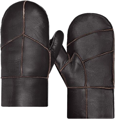 Harssidanzar Men Mittens For Winter,Sheepskin Shearling Fur Lined Warm Genuine Leather Mittens Glove KM054US in Saudi Arabia