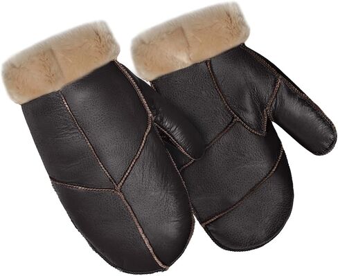 Harssidanzar Men Mittens For Winter,Sheepskin Shearling Fur Lined Warm Genuine Leather Mittens Glove KM054US in Saudi Arabia