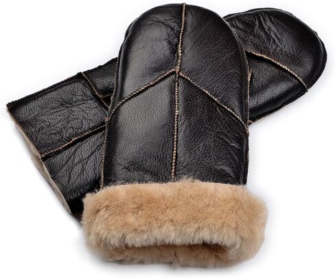 Harssidanzar Men Mittens For Winter,Sheepskin Shearling Fur Lined Warm Genuine Leather Mittens Glove KM054US in Saudi Arabia