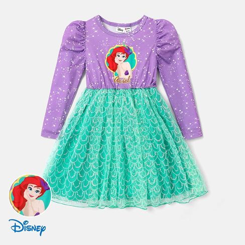 Disney Princess Toddler Girl Dress, Little Mermaid Ariel Long Sleeve Green Mesh Tutu Dress 3-8 Years in Saudi Arabia