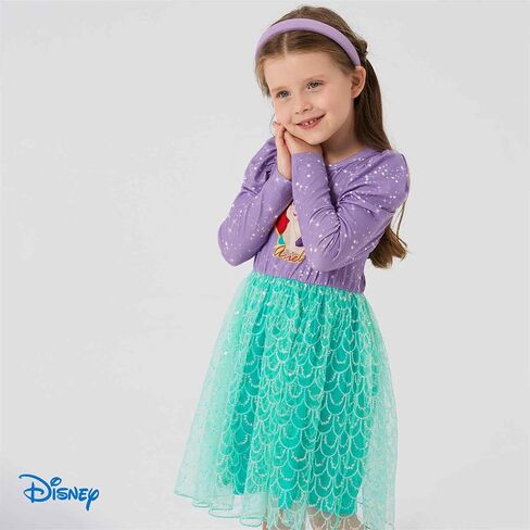 Disney Princess Toddler Girl Dress, Little Mermaid Ariel Long Sleeve Green Mesh Tutu Dress 3-8 Years in Saudi Arabia
