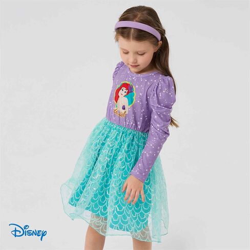 Disney Princess Toddler Girl Dress, Little Mermaid Ariel Long Sleeve Green Mesh Tutu Dress 3-8 Years in Saudi Arabia