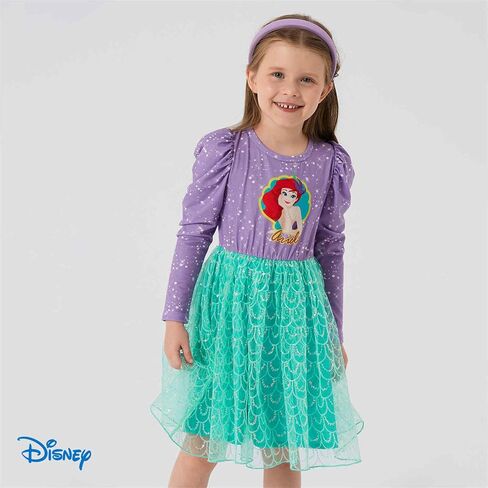 Disney Princess Toddler Girl Dress, Little Mermaid Ariel Long Sleeve Green Mesh Tutu Dress 3-8 Years in Saudi Arabia