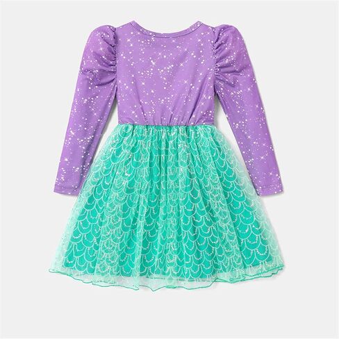 Disney Princess Toddler Girl Dress, Little Mermaid Ariel Long Sleeve Green Mesh Tutu Dress 3-8 Years in Saudi Arabia