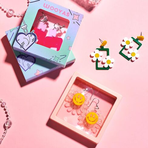 WOOYAS Acrylic Clip on Earrings for Women, Colorful Clip On Drop Dangle Earrings Fashion Lightweight Earrings Non Pierced Clip Earrings for Girl Birthday Valentine's Day Gift in Saudi Arabia