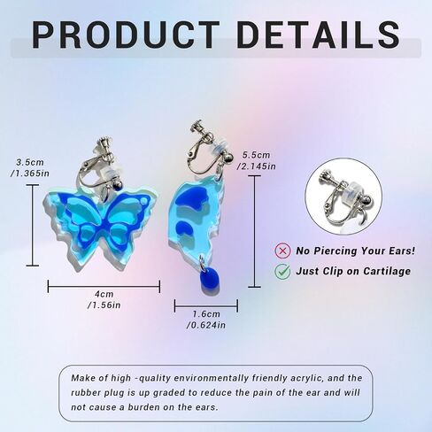 WOOYAS Acrylic Clip on Earrings for Women, Colorful Clip On Drop Dangle Earrings Fashion Lightweight Earrings Non Pierced Clip Earrings for Girl Birthday Valentine's Day Gift in Saudi Arabia