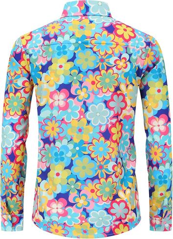 Virpviw Mens 70s Disco Shirts Long Sleeve Printed Casual Button Down Paisley Shirts in Saudi Arabia