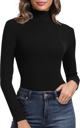 PALINDA Women's Ribbed Turtleneck Fitted Long Sleeve Shirts Basic Thermal Layering Tops in Saudi Arabia