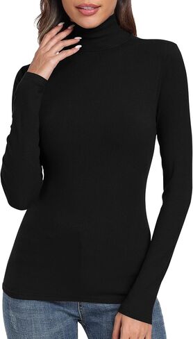 PALINDA Women's Ribbed Turtleneck Fitted Long Sleeve Shirts Basic Thermal Layering Tops in Saudi Arabia
