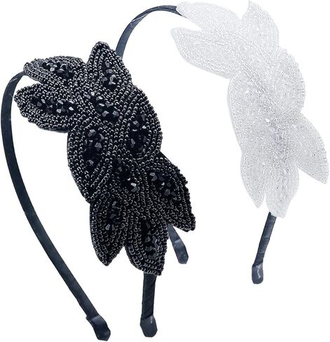 2 Pieces 1920s Headbands for Women Vintage Flapper Headpiece Rhinestone Beaded Leaf Hairband Hair Accessory for Costume Party in Kuwait