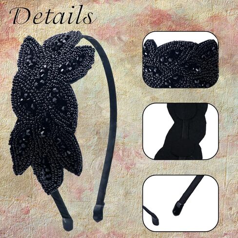 2 Pieces 1920s Headbands for Women Vintage Flapper Headpiece Rhinestone Beaded Leaf Hairband Hair Accessory for Costume Party in Kuwait