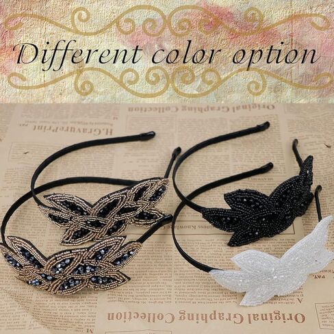 2 Pieces 1920s Headbands for Women Vintage Flapper Headpiece Rhinestone Beaded Leaf Hairband Hair Accessory for Costume Party in Kuwait