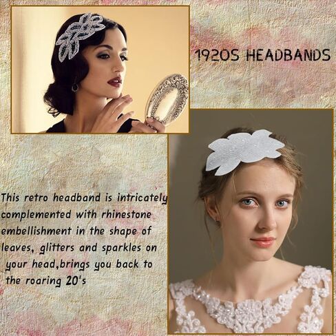 2 Pieces 1920s Headbands for Women Vintage Flapper Headpiece Rhinestone Beaded Leaf Hairband Hair Accessory for Costume Party in Kuwait