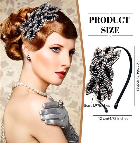 2 Pieces 1920s Headbands for Women Vintage Flapper Headpiece Rhinestone Beaded Leaf Hairband Hair Accessory for Costume Party in Kuwait