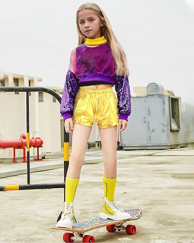 BOOPH Girls Metallic Shorts Sparkle Dance Outfits Shiny Hot Pants Athletic Shorts for Girls in Saudi Arabia
