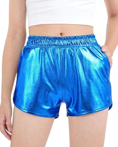 Auranso Girls Metallic Shorts Sparkly Hot Pants Shiny Dance Outfits Short Pants in Kuwait