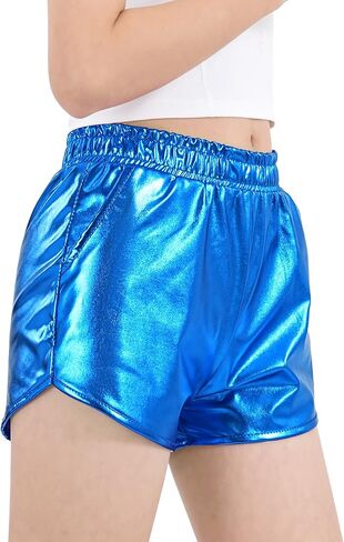 Auranso Girls Metallic Shorts Sparkly Hot Pants Shiny Dance Outfits Short Pants in Kuwait